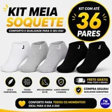 Kit 3 a 36 Pares de Meias Soquete 65% Algodão Unissex Menor Preço