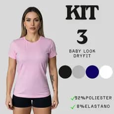Kit 3 Camisetas Femininas Dry Fit Baby Look – Academia, Corrida, Treino UV