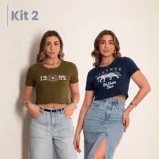 Kit 2 Croppeds Femininos Streetwear 100% Algodão Casual Dia a Dia Confortável Promoção