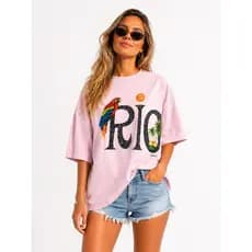 Camiseta Feminina Básica Over Rio de Janeiro Estilosa Moderna Confortável Promoção