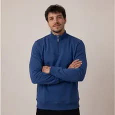 Moletom Masculino Gola Alta Com Zíper Meio Zíper Bolso Lateral Ribana Premium