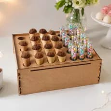 Porta Cones e Tubetes em MDF Cru Suporte Decorativo para Festa Mesa de Doces Lembrancinhas Montagem Encaixe Fácil
