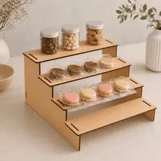 Expositor MDF 3 Níveis Organizador de Mesa Porta Temperos Doces Lembrancinhas Display Compacto Funcional Elegante