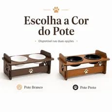 Comedouro Pet MDF Elevado Para Ração Água 1 ou 2 Potes Decorativo