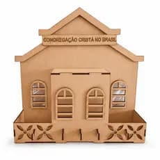 Porta Chaves Congregação Cristã MDF Cru com Compartimentos Laterais Janelas Vazadas Decorativo Religioso Parede Casa Igr