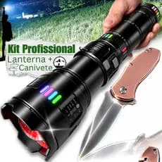 Mini Canivete Dobrável + Lanterna Tatica Canhão De Luz Kit