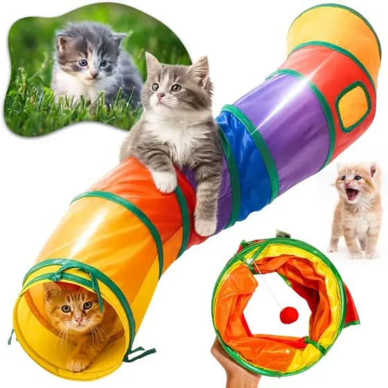 Túnel Toca Labirinto Sanfonado Gatos Cães Filhotes Brinquedo Interativo Resistente Colorido