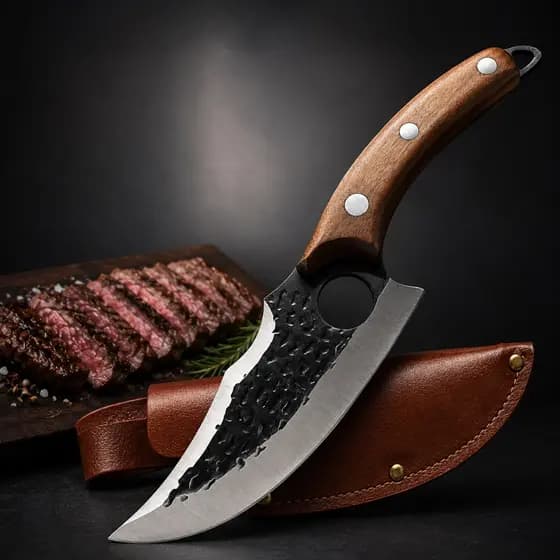 Faca Ember Cut Full Tang Forjada Aço Inox  para Churrasco Cozinha com Coldre