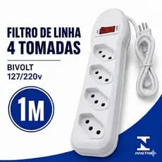 Filtro de Linha  Extensão BRANCO 4 Tomadas Cabo 1Metro Megatron INMETRO 10Amperes
