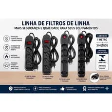 FILTRO DE LINHA REGUA EXTENSÃO ELÉTRICA 3 4 5 6 TOMADAS 10AMPERES CABO 1 e 3 METROS MEGATRON INMETRO