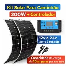 Kit 2 Placas Solar Caminhão Motorhome 200w Flexível + Controlador PWM 30a