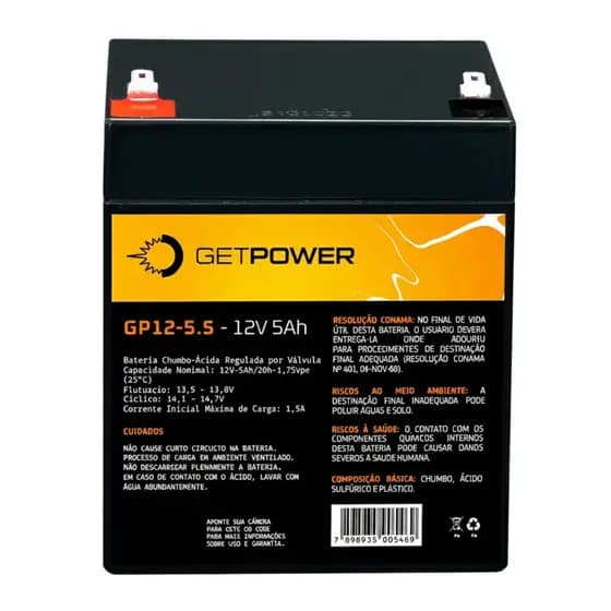 Bateria Selada 12V 5,5ah GetPower - Vrla Nobreak, Alarme