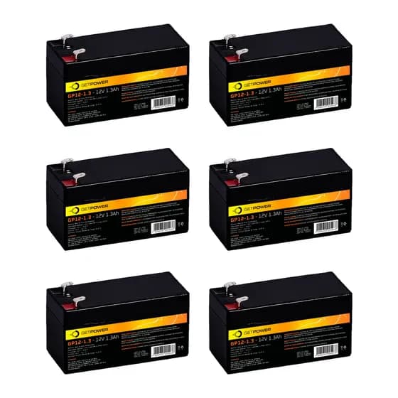 Kit 6 Baterias 1,3ah Para Portão, Automação, UPS, Propósito Geral GP12-1.3