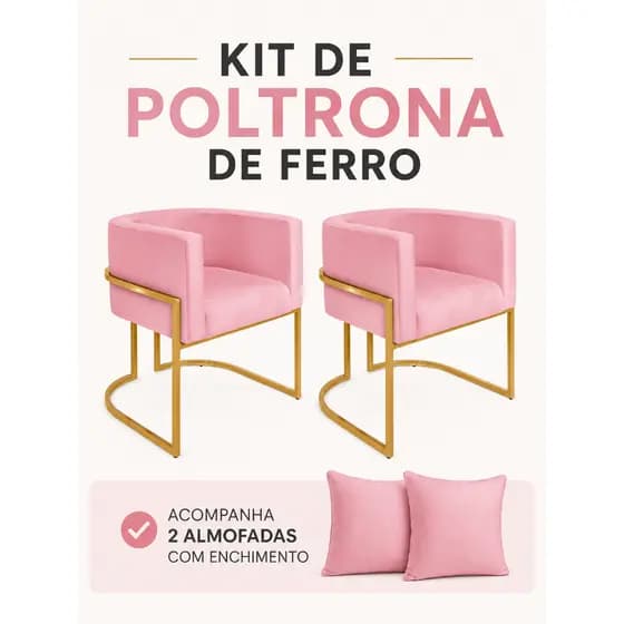 Kit 2 Poltronas Decorativa Tecido Veludo Luxo Envio Rapido Poltrona Cadeira para Salão Clinica escritório