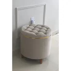 Puff redondo Para Penteadeira 50 cm altura com detalhe dourado luxo e elegância para seu lar