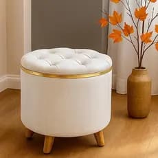 Puff redondo grande 50 cm detalhe dourado veludo luxo decorativo salas quartos recepçao envio rapido
