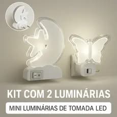 1/2 ou 3 Mini Luminárias LED Lua Estrela e Borboleta Bivolt – Abajur Tomada Quarto Criança Suave
