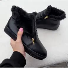 bota botinha femenina tênis sapato todo forrado pelego lã adulto cano curto zíper prático inverno toda forrada lã