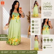 Vestido Longo Feminino Plus Size Elegante com Bordado e Forro