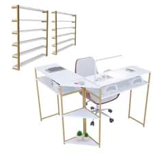 Mesa Manicure em L com Base de Metalon, Acompanhada com Expositores