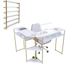 Mesa Para Manicure Em L Com Design Industrial e Nicho Expositor Suporte Prateleira Para Esmaltes
