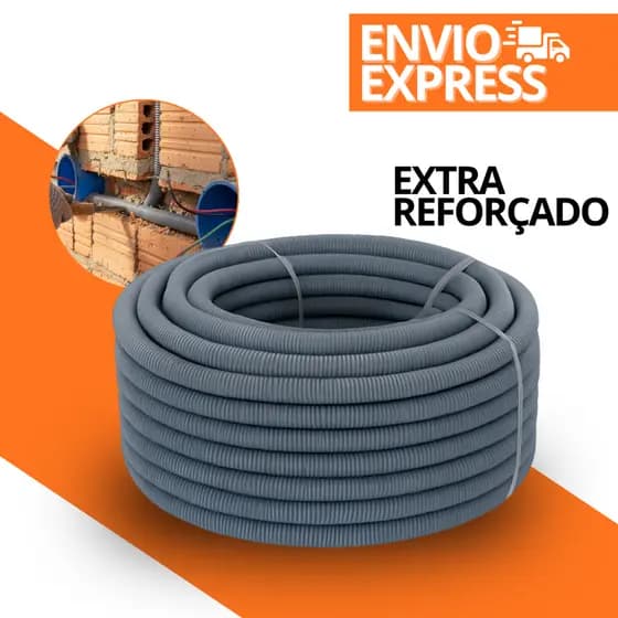 Conduíte Cinza Reforçado 3/4 50m Rolo Tecnoprado Elétrico Flexível