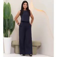 Conjunto Alfaiataria Social Feminino Calça e Blusa Em Linho