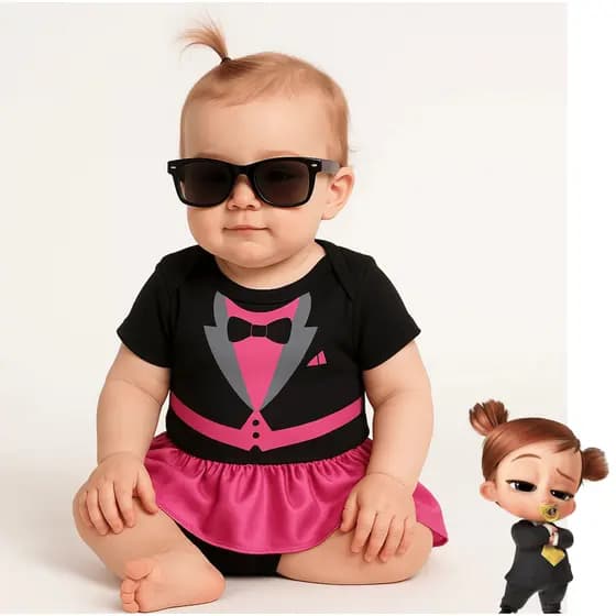 Body Bebê Infantil Menina Mêsversário Temático Poderosa Chefinha Super Confortável Linha Premium