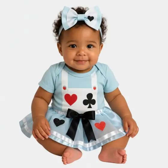 Body Bebê Infantil Temático Baralho Menina Mêsversário Alice no País das Maravilhas Super Confortável