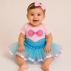 Body Bebê Infantil Príncisa Pequena Sereia Ariel Roupa Mêsversário Temático Menina Super Confortável Algodão Premium