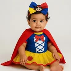 Body Bebê Infantil Menina Branca de Neve Mêsversário Temático Super Branca de Neve Fantasia Confortável Linha Premium