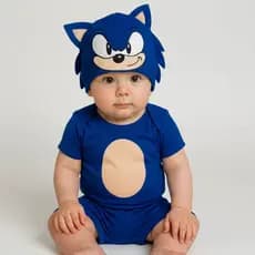 Body Infantil Bebe Menino Temático Fantasia Do Sonic Mêsversario Do Sonic - Linha Premium 100% Algodão Com Botões