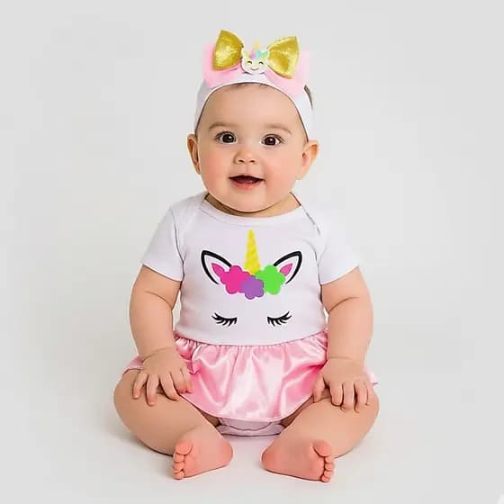 Body Bebê Infantil Mêsversário Temático Ùnicornio Super Confortável Linha Premium