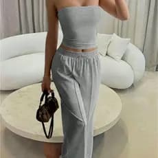 Conjunto Moletom Calça e Top Tomara Que Caia, Estilo Gringa Melhor Preço, Casual e Perfeito Para o Inverno