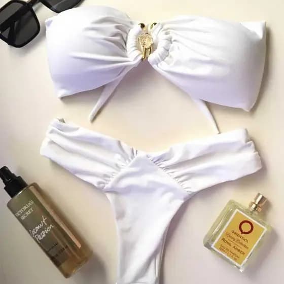Conjunto Biquíni Praia Com Fivela Orgânica De Flor, Praia Verão Elegante, Tendência De 2026