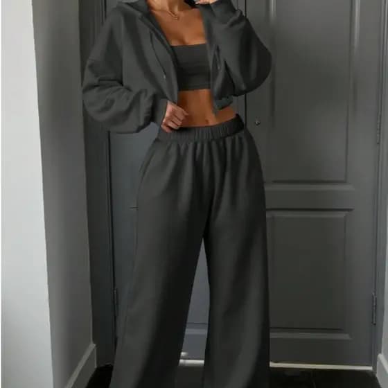 Conjunto Calça e Jaqueta Moletom Com Ziper, Estiloso Para O Inverno, Moda Gringa 2026, Melhor Preço do Mercado