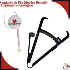 Conjunto de Adipômetro Analógico de Plástico + Fita Métrica Rétratil de 1,5m para Fisioterapia e Enfermagem