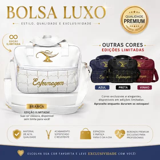 Bolsa Luxo de Enfermagem com Verso Transparente com Alça Tiracolo e de Mão