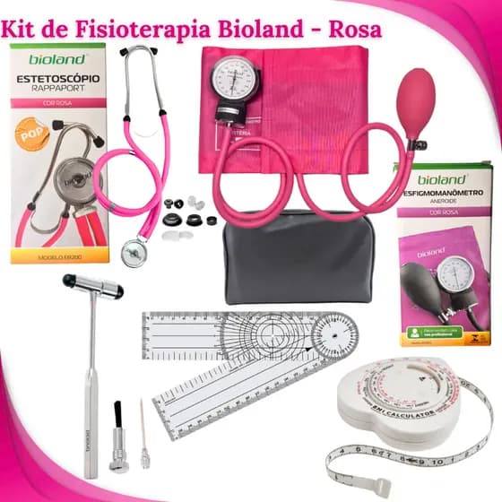 Kit para Fisioterapia com Aparelho de Pressão, Esteto Rappaport, Martelo de Reflexo, Goniômetro e Fita Métrica