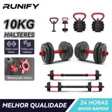 Brinde: munhequeira Kit Halteres Barra Kettlebell 6 em 1 Peso Musculação treino em casa 10-20kg