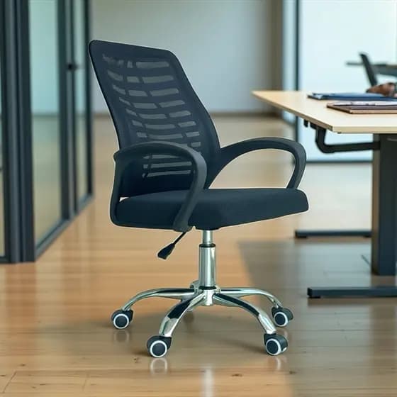 Cadeira Escritório Ergonômica Tela Mesh Giratória Ajuste Altura Preta
