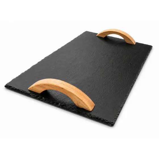 Bandeja de Ardósia Mimo Style com Alças em Madeira – 43 cm