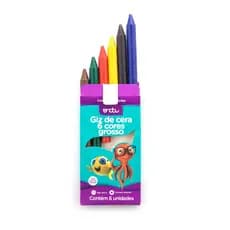 Giz de Cera Grosso 06 Cores - Cores Vivas e Resistência Antiquebra