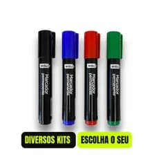 Kit 04 Marcadores Permanente Pincel Atômico - Canetão Ponta Chanfrada