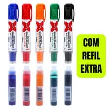 Kit Marcador Quadro Branco + Refil Extra | 5 Cores