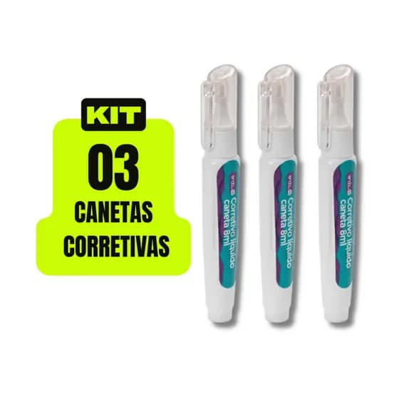 Kit 3 Canetas Corretiva 8ml – Correção Precisa, Fácil Aplicação e Secagem Rápida