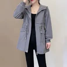 Casaco Trench com Capuz Feminino Outono-Inverno Cardigan de Alta Qualidade CSJQ