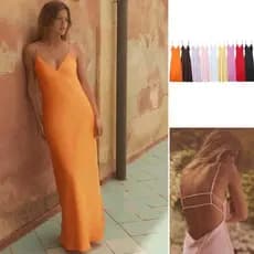 Vestido de Primavera ZA com Decote em V e Comprimento Médio em Cetim de Seda Texturizado 2452331 3248331 BLCV