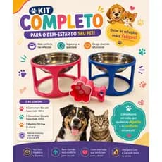 Kit 2 Comedouros + Tigelas 18cm Inox + Medidor Pet Gato, Cachorro, Alimentador