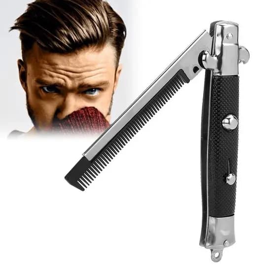 Pente De Bolso Automático De Aço Inoxidável Dobrável E Prático Cabelo/Barba Para Homens